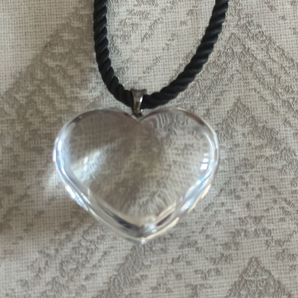 Baccarat Clear Crystal Heart Necklace on Cord 16” Silver Clasp, Includes Box - Picture 3 of 6